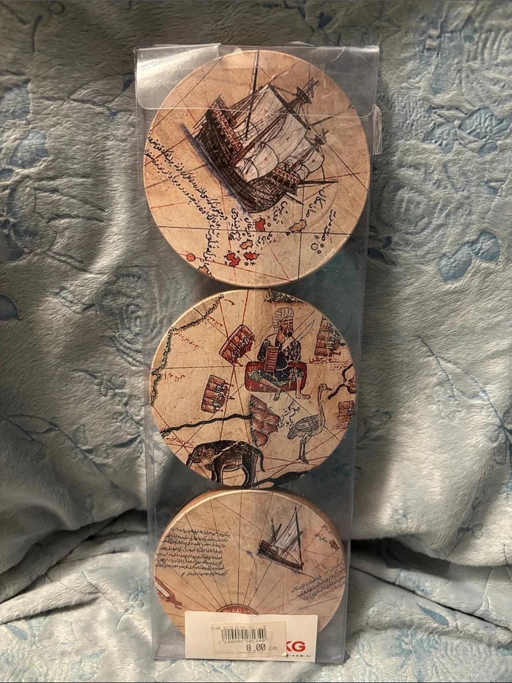 Coastal Map Wall Decor - Vintage Tan Coasters (Set of 6)
